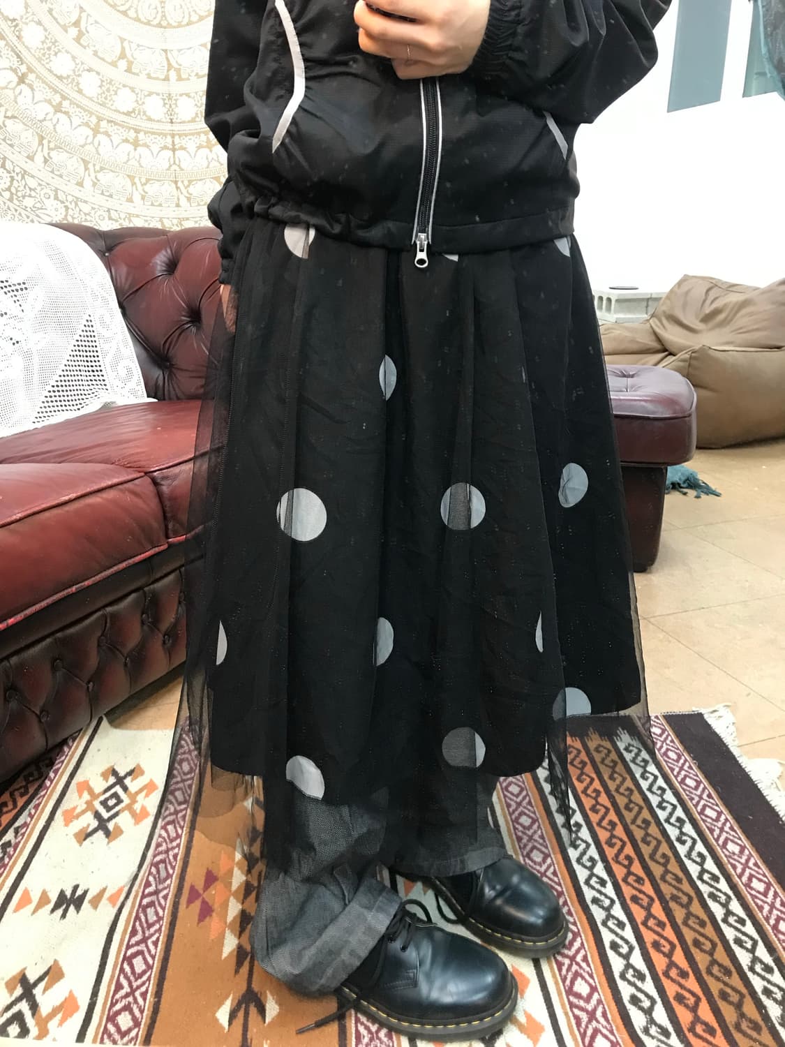 빈티지 여성 밴딩 시스루 도트 스커트  상품이미지1