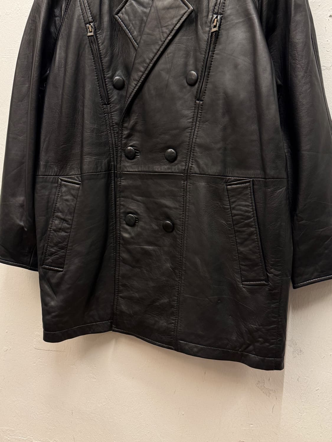 90s Double-Breasted Leather Car Coat 상품이미지3