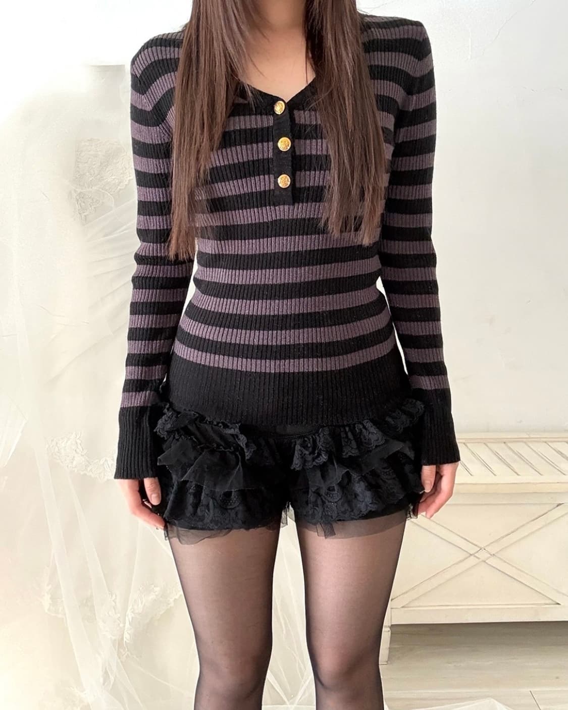Deep purple and black stripe long sleeve 상품이미지6