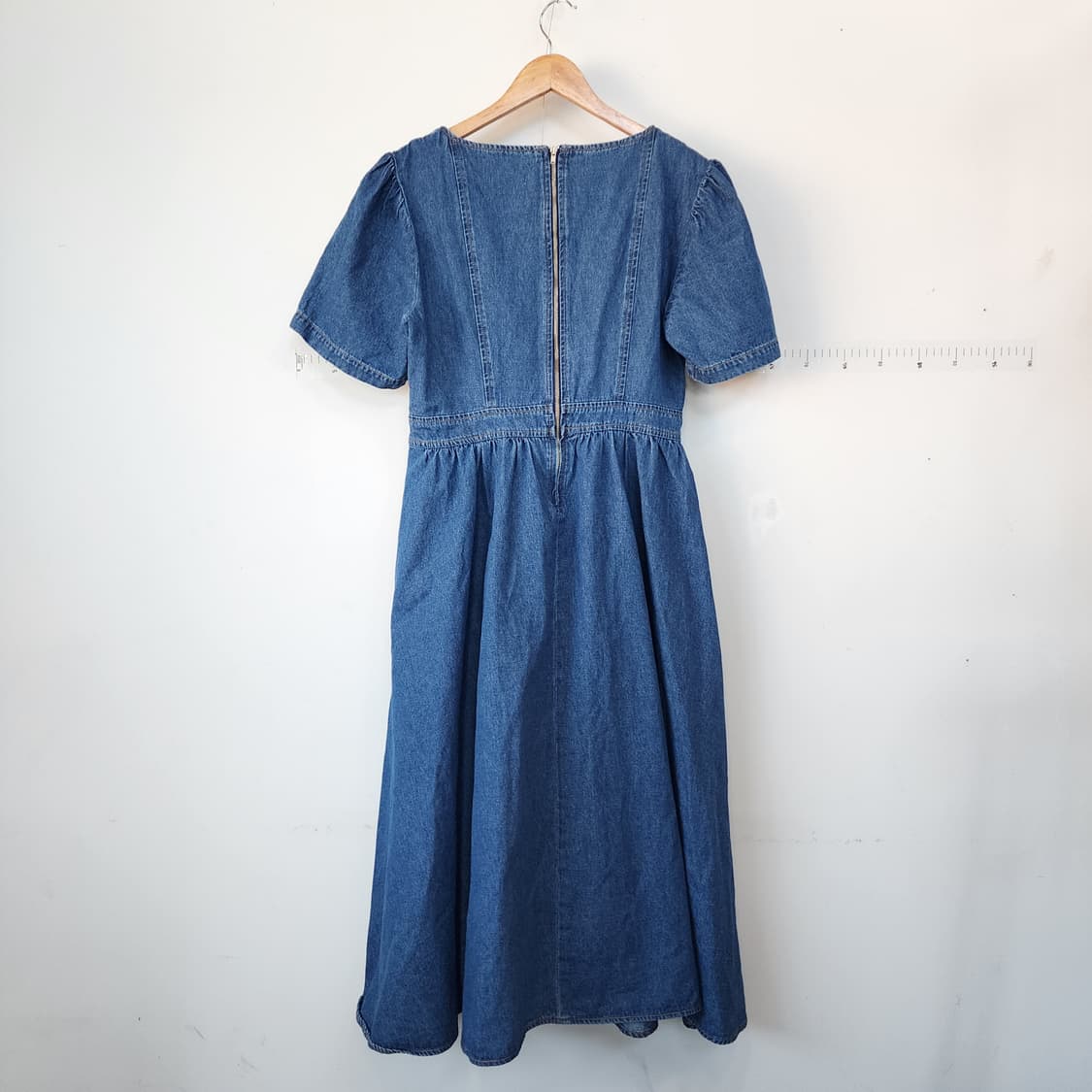 르꼬르망 청 데님 롱 원피스 퍼프소매 스퀘어넥 상품이미지3