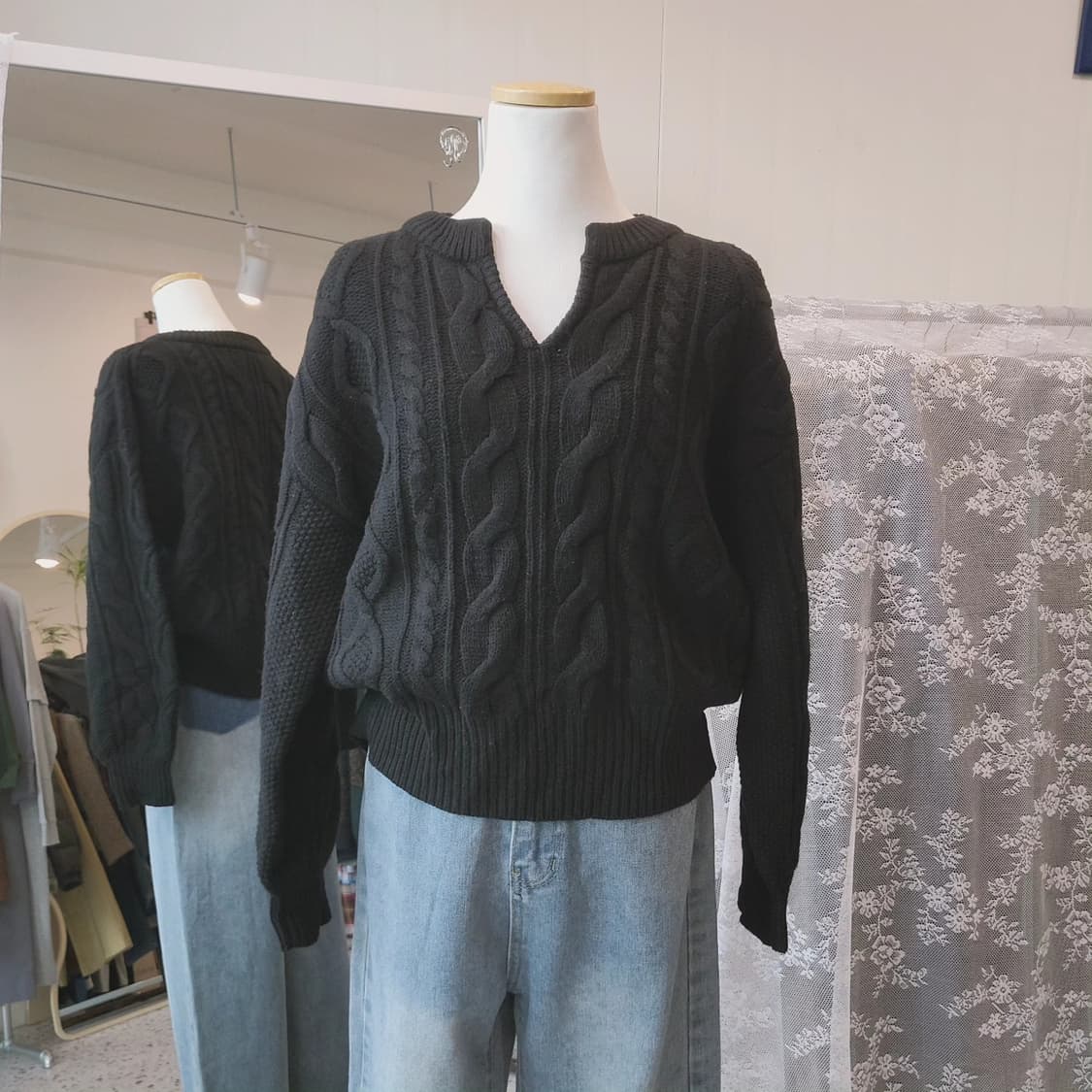 United arrows 블랙 꽈배기 니트 상품이미지7