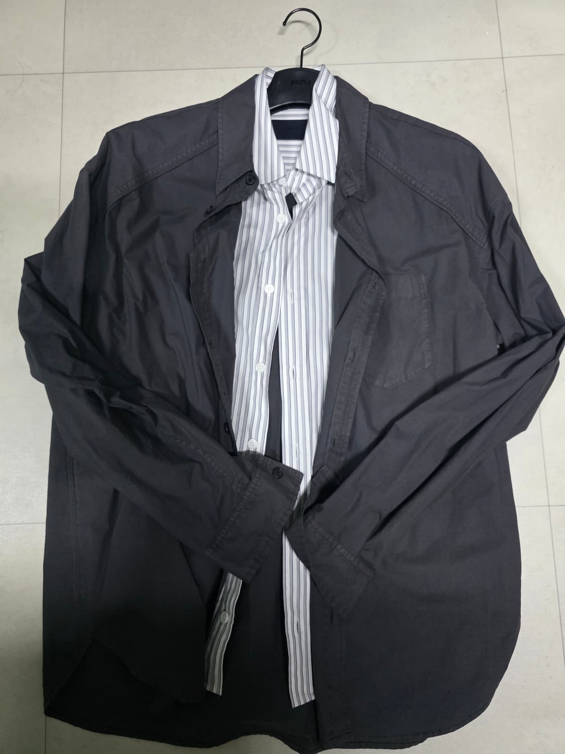 준지 그레이가먼트레이어드셔츠 44사이즈 상품이미지4