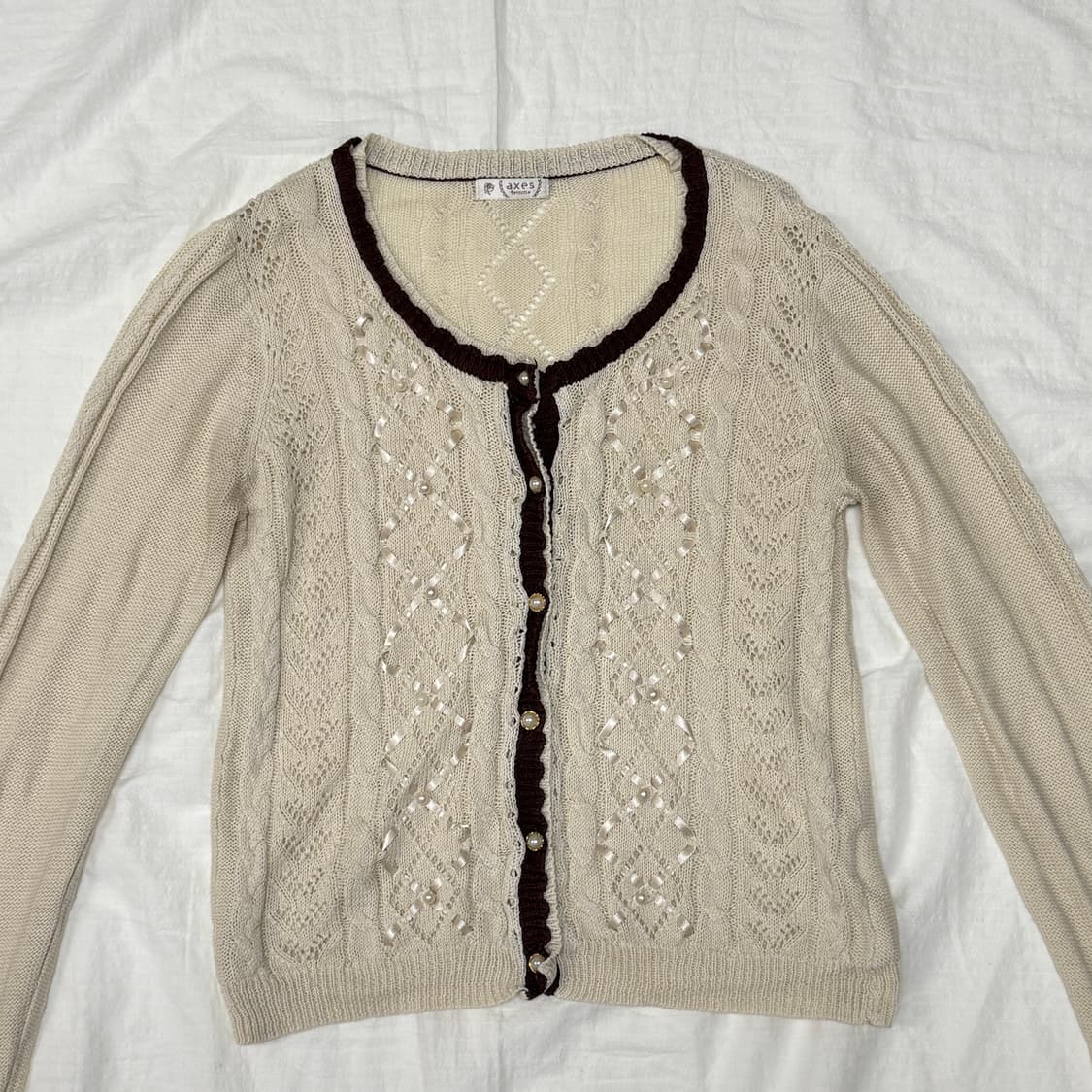 axes femme 진주 레이스 가디건 상품이미지2