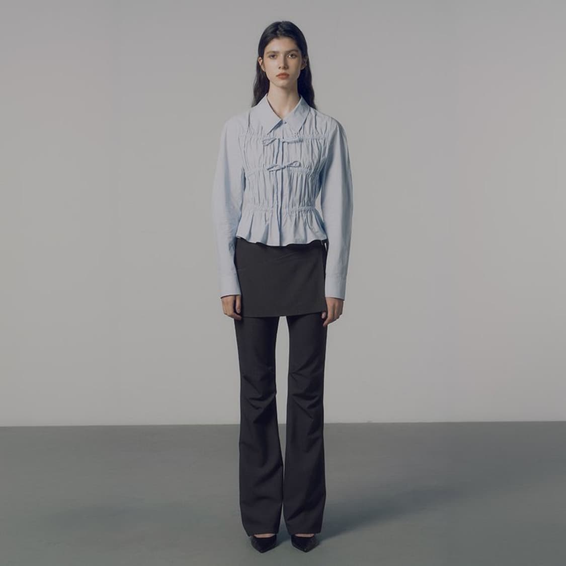 레이브 버클 레이어드 치마바지 슬랙스 그레이 상품이미지2