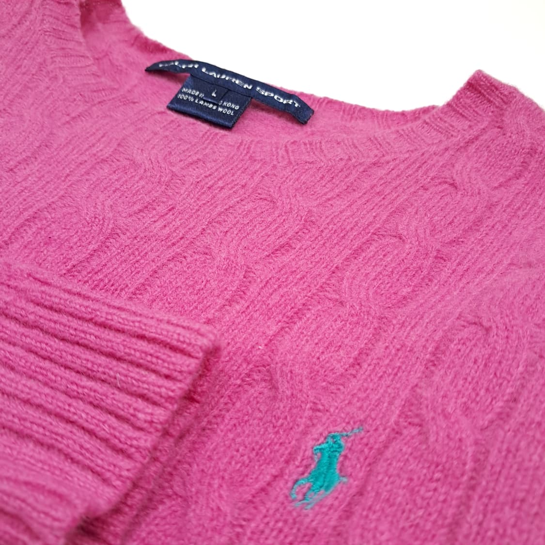 CL492 L 폴로 90s 홍콩판 램스울 케이블 핫핑크 니트 스웨터 상품이미지4