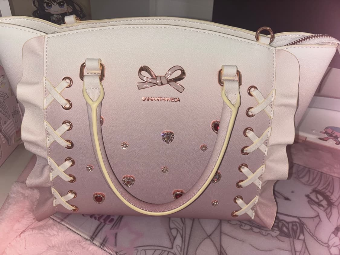 사만사베가 그라데이션 레이스업 하트 비쥬 플로터 중형 숄더백 핑크 상품이미지2