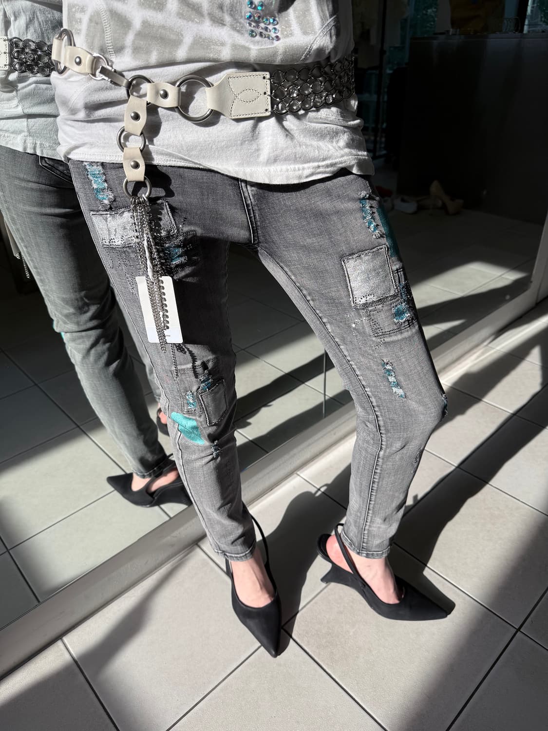 glitter patchwork skinny jeans 상품이미지1