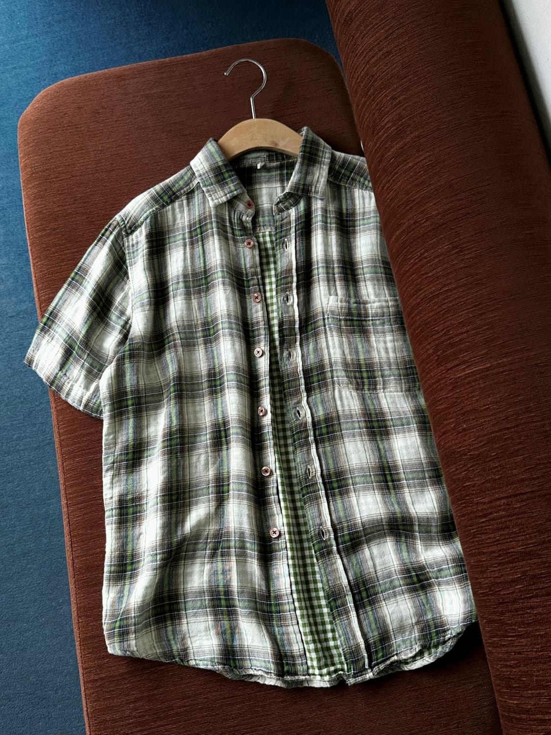 Cotton gauze fabric check shirt 상품이미지8
