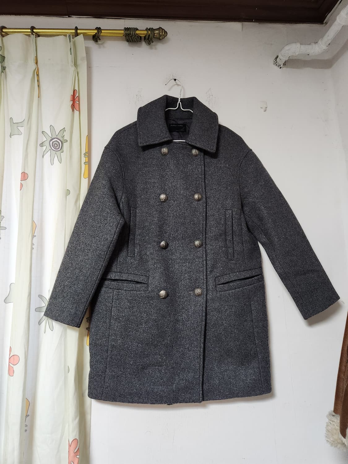 빈티지 더블 버튼 모직 반코트 자켓 회색 F 상품이미지1