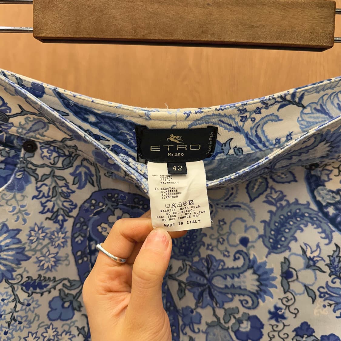 에트로 코튼 미디 스커트 페이즐리 패턴 백 슬릿 디테일 H라인 블루 상품이미지6