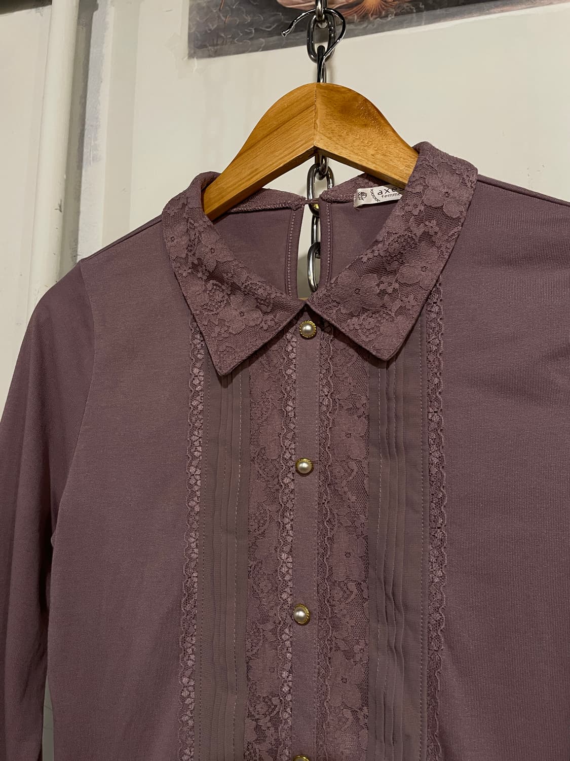 axes femme 엑시즈팜 레이스 카라 잿빛 핑크 롱슬리브 상품이미지2