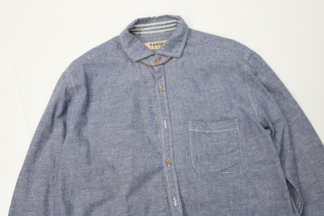 KANSAI JEANS 칸사이진즈 빈티지 블루 샴브레이 워크 셔츠 상품이미지3