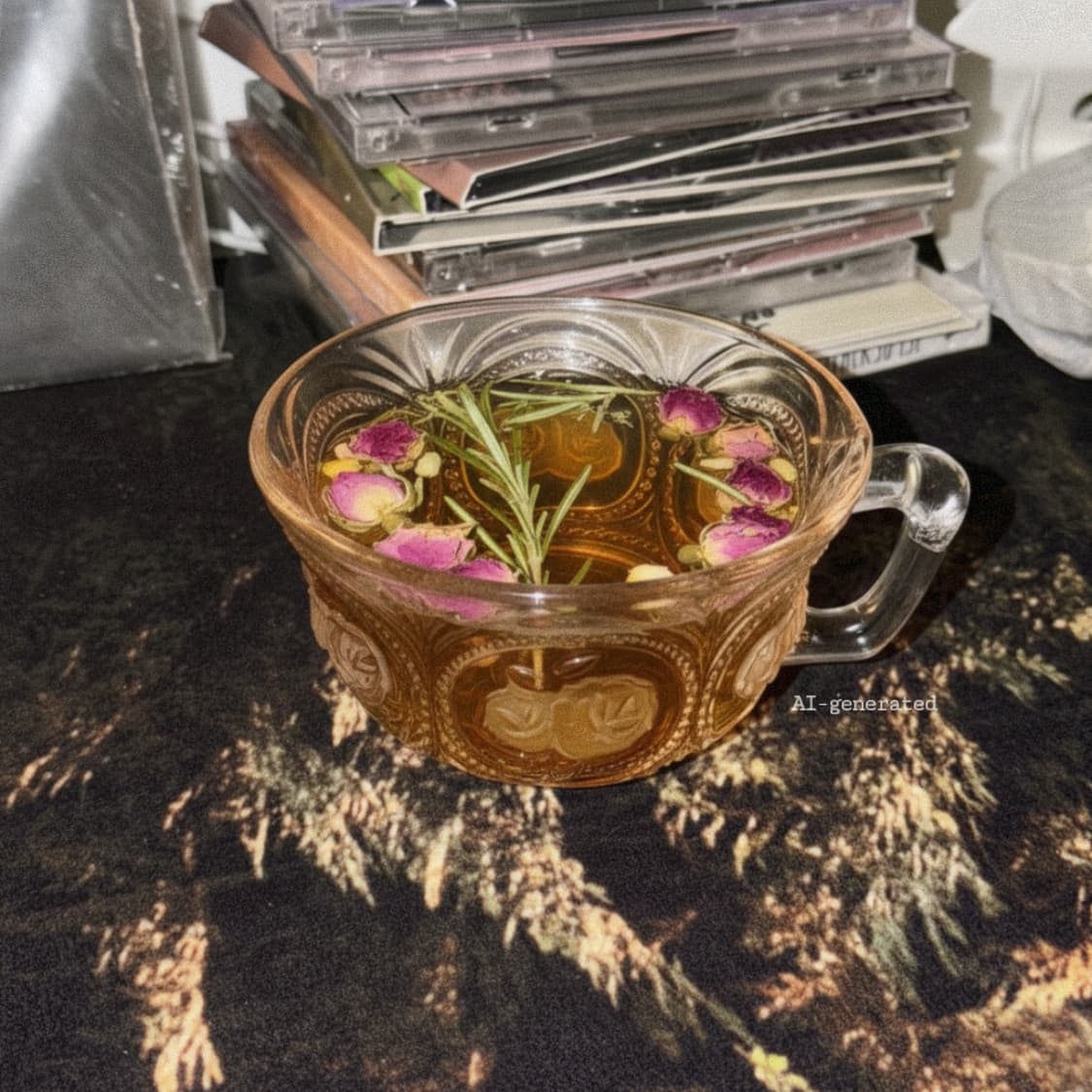 70s 로즈 릴리프 화이트 글라스 컵 상품이미지7