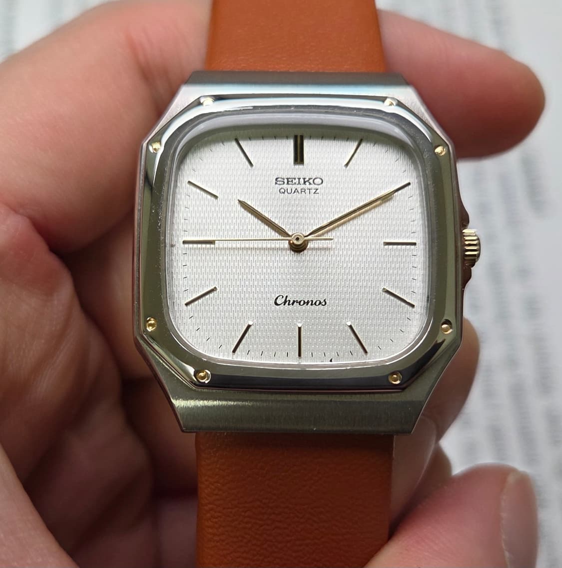 레어] 빈티지 세이코 크로노스 옥타곤 실버입체판 로얄오크베젤 슬림쿼츠 상품이미지4