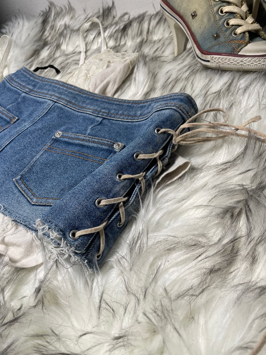 빈티지 로우라이즈 레이스업 데님 스커트 상품이미지3