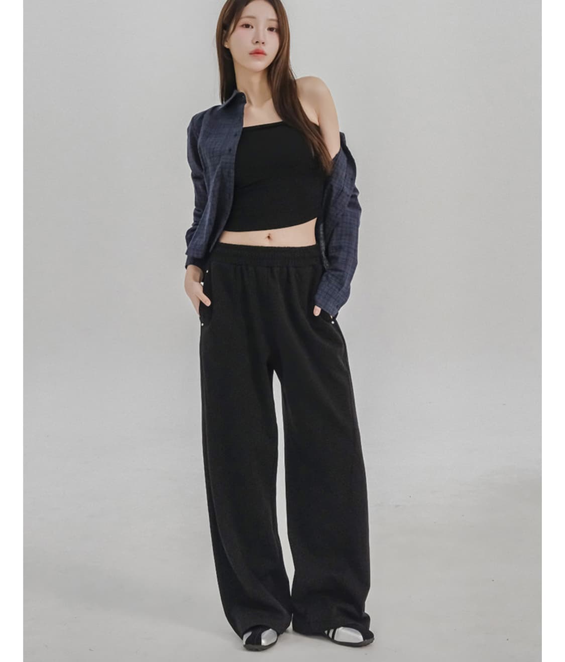 [새상품] 리리앤코 커드에인 절개 밴딩 와이드 팬츠 스웻팬츠 상품이미지1