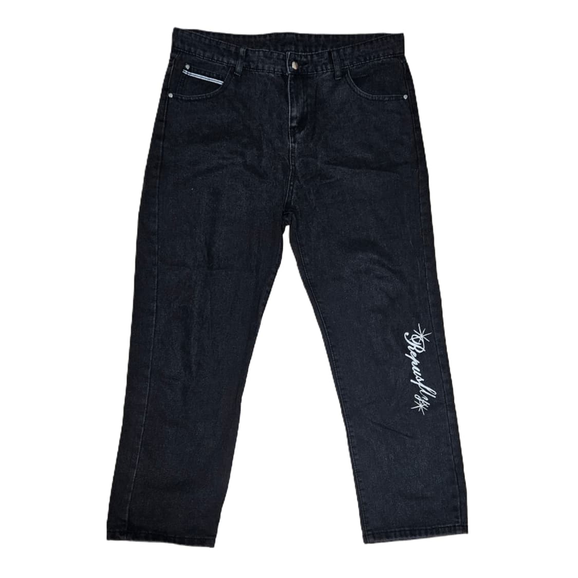 러프 레터링 흑청 스트레이트핏 데님팬츠 빈티지 청바지 상품이미지3