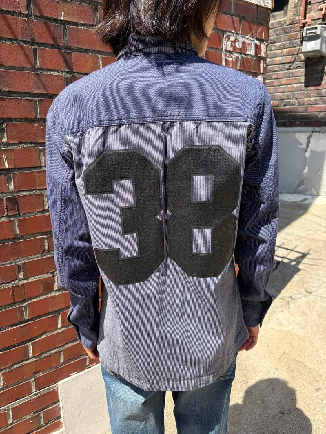 Guess 넘버링 스트라이프 데님 워크 자켓 M 상품이미지4