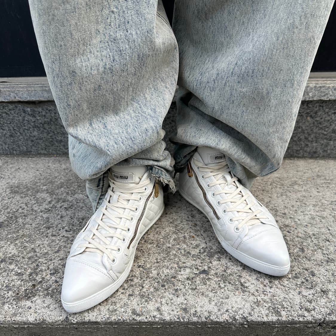 00s 미우미우 퀼팅 레더 포인트 토 하이탑 스니커즈 상품이미지7