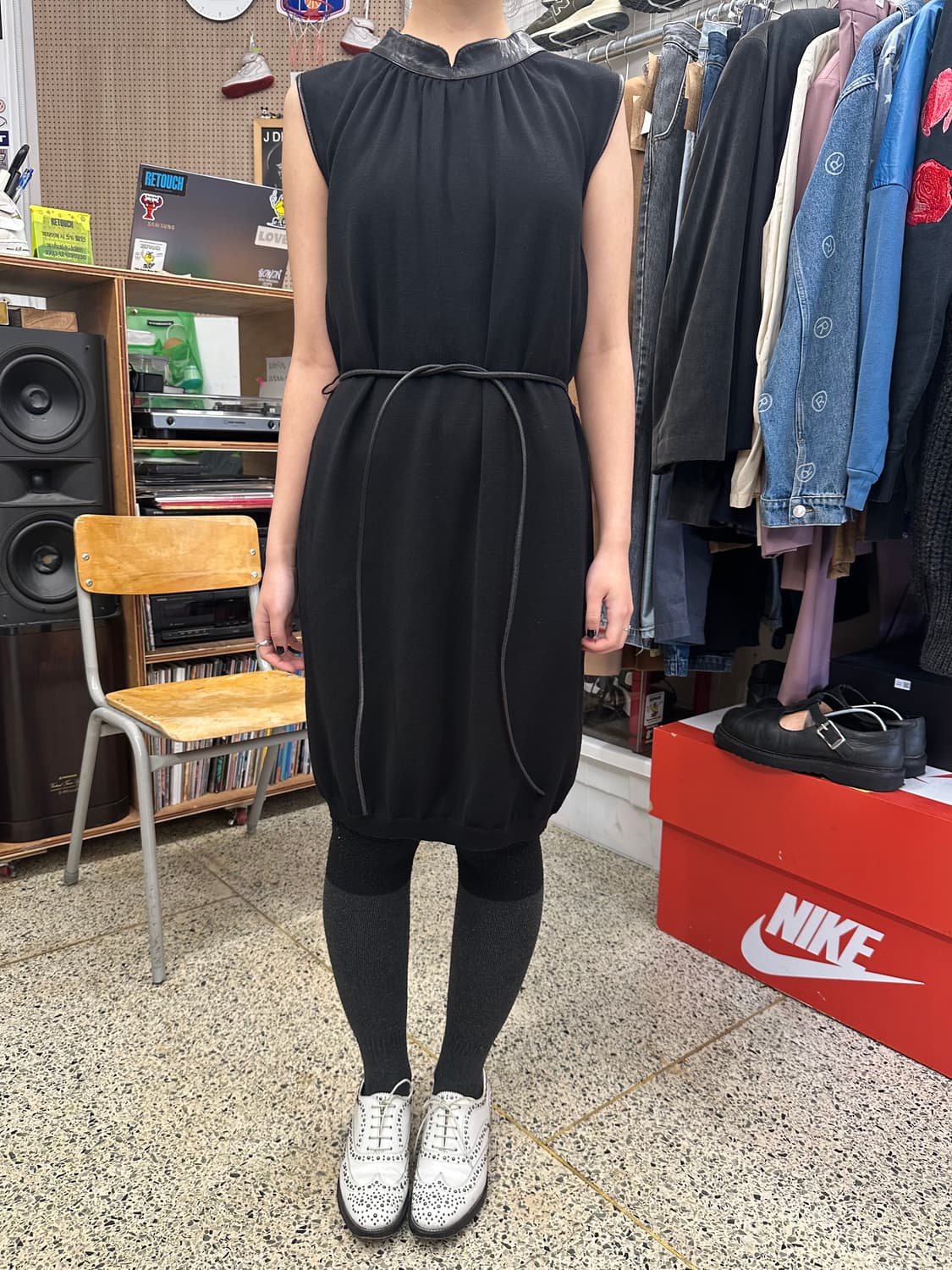 입생로랑 레더 믹스 울 니트 원피스 상품이미지8