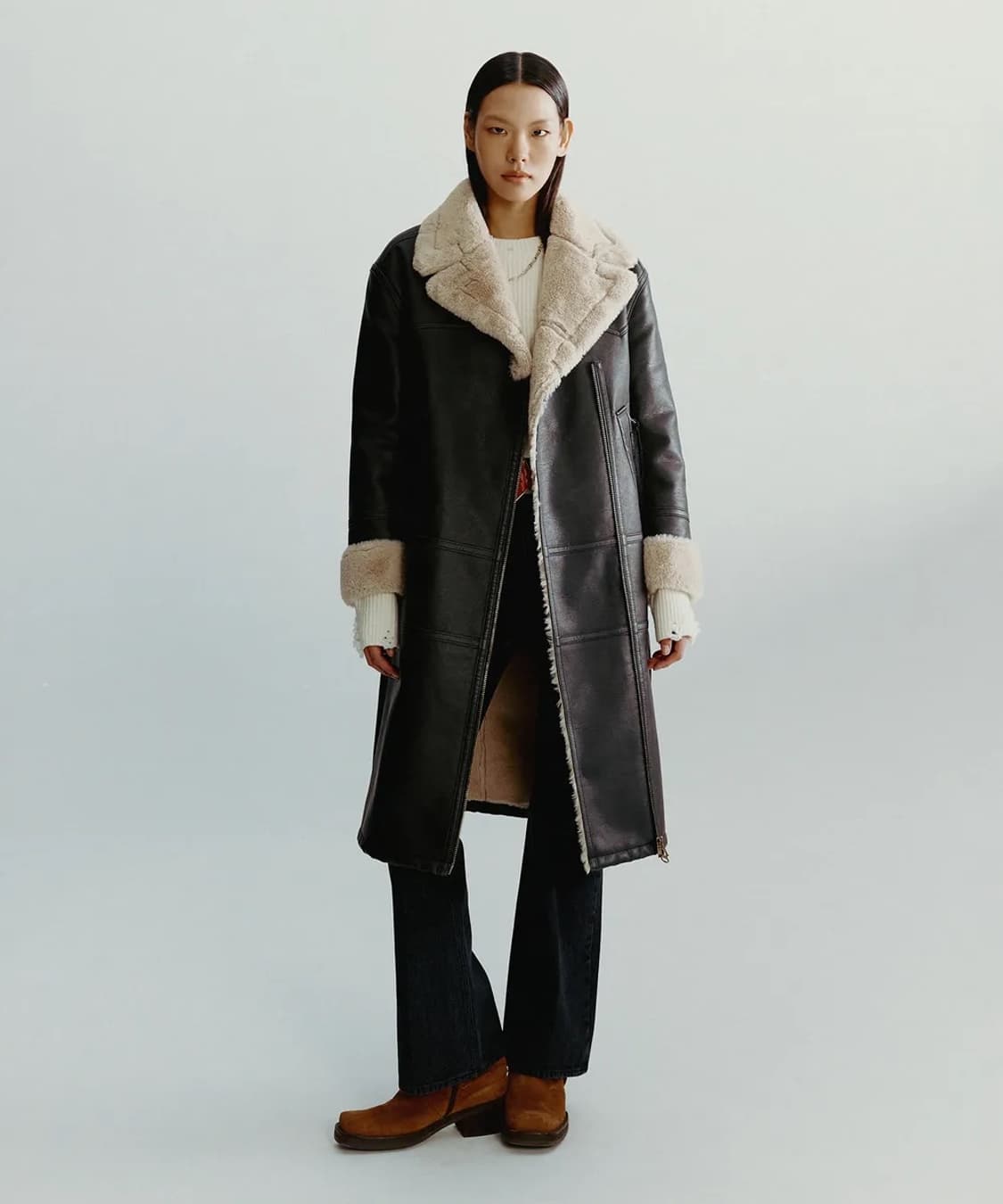 랭글러 브라운 우먼 하이넥 롱 무스탕 자켓 S 상품이미지6