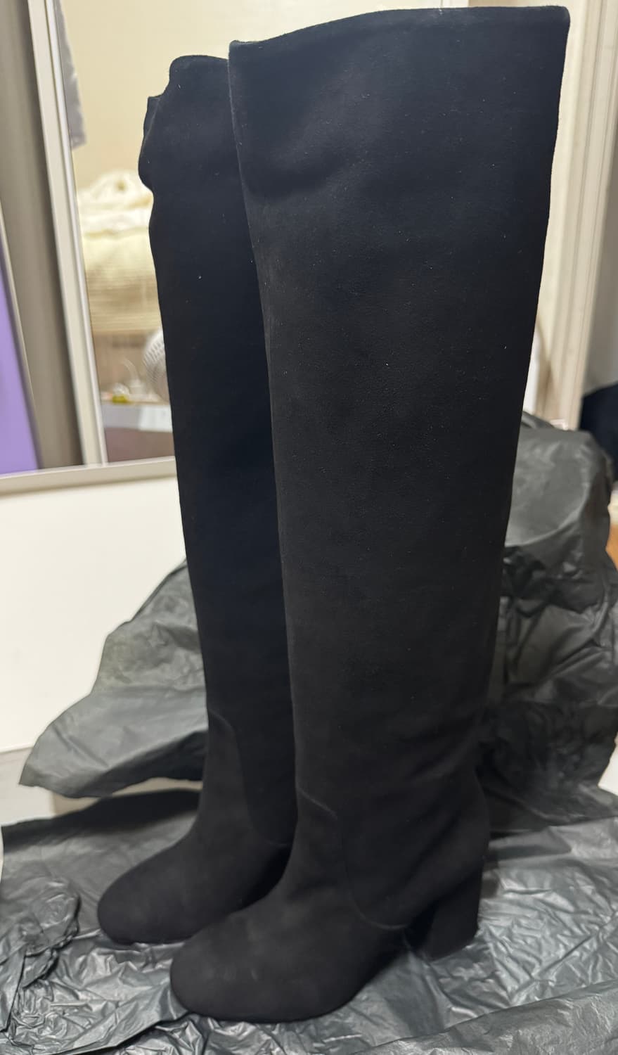 앤아더스토리즈 스웨이드 롱부츠힐 블랙 상품이미지2