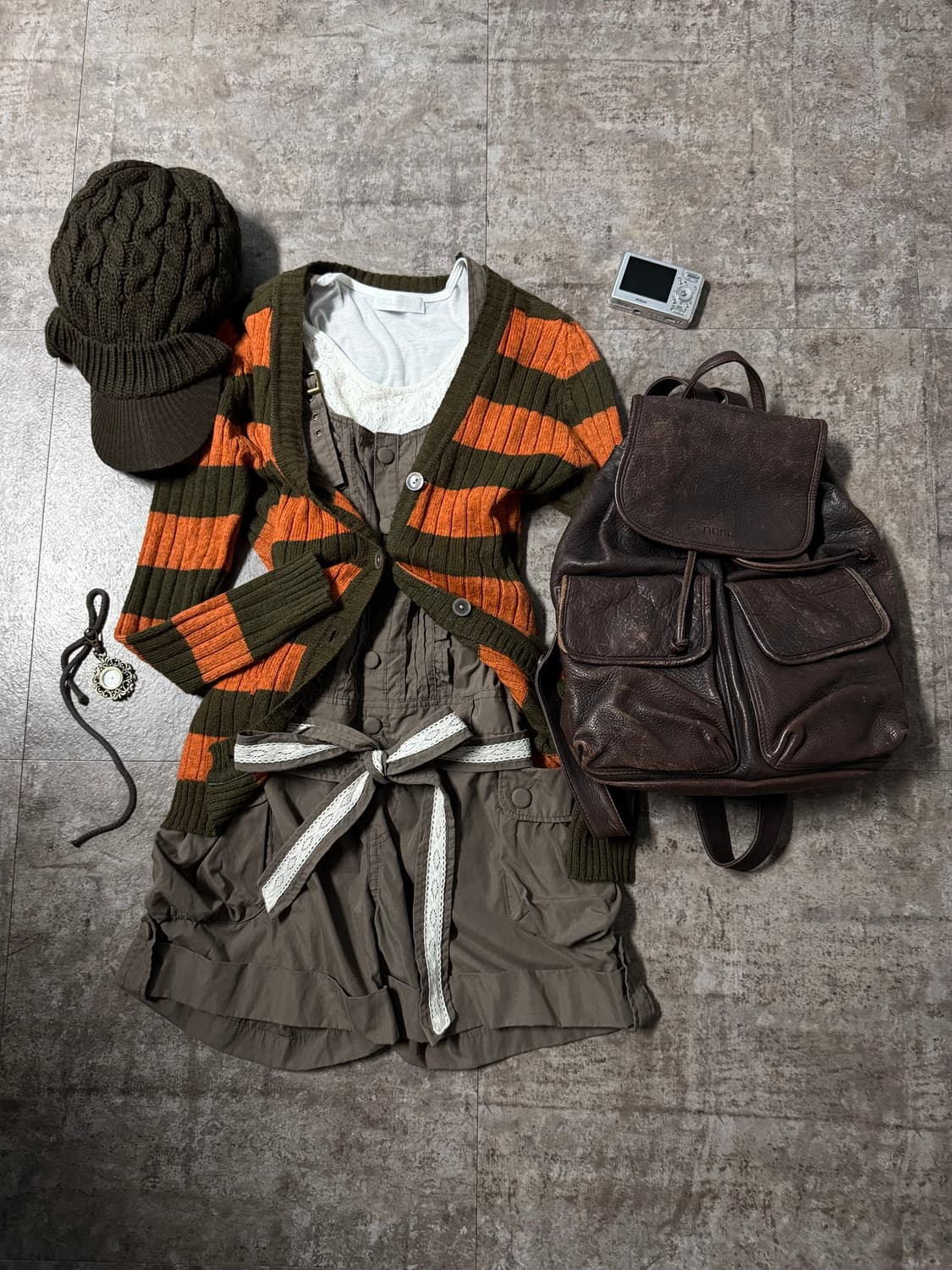 스트라이프 패턴 가디건 레이스 벨트 롬퍼 3pcs SET 상품이미지1