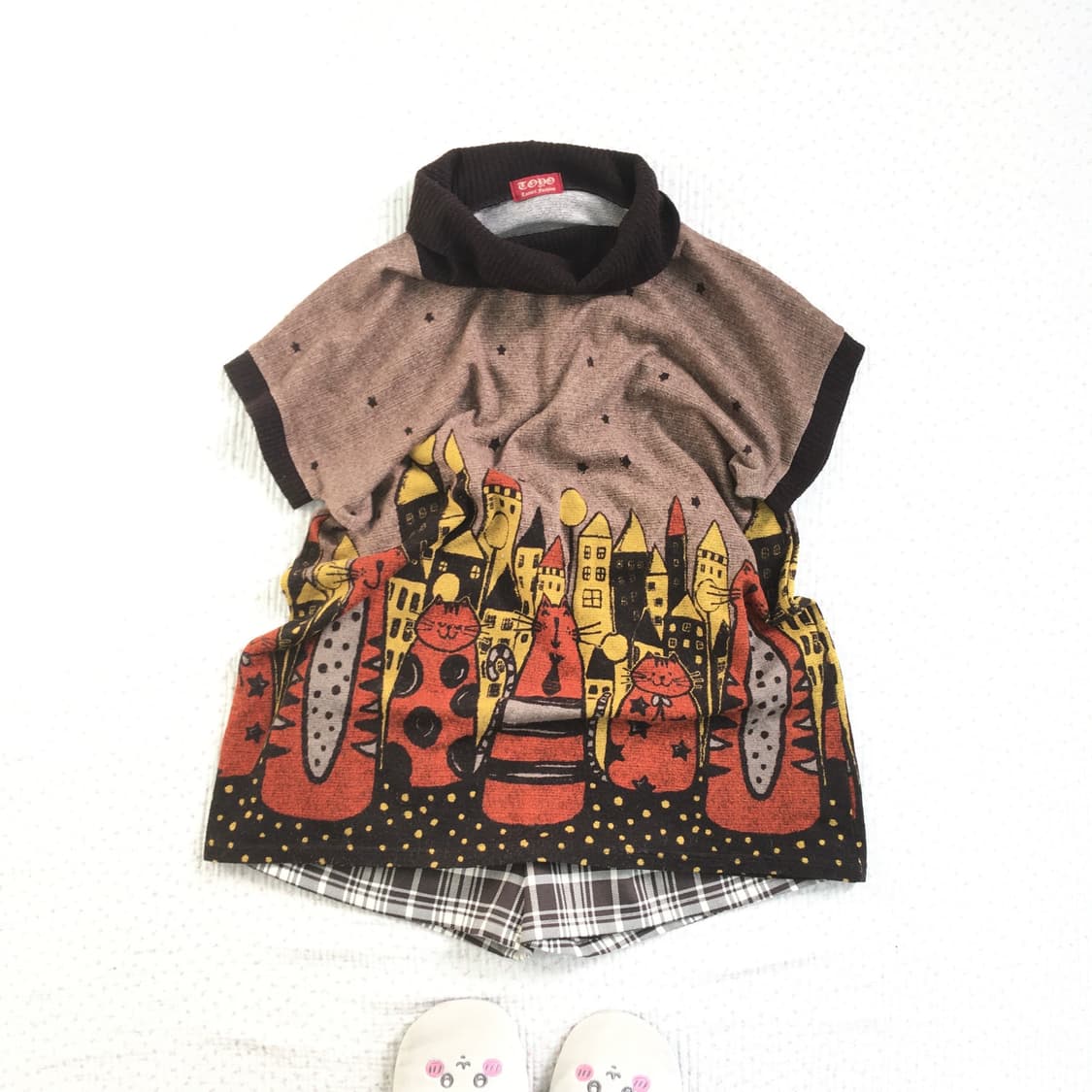 JPN/ 고양이 패턴 반팔 티셔츠 하구미반팔니트 모리걸반팔니트  상품이미지1