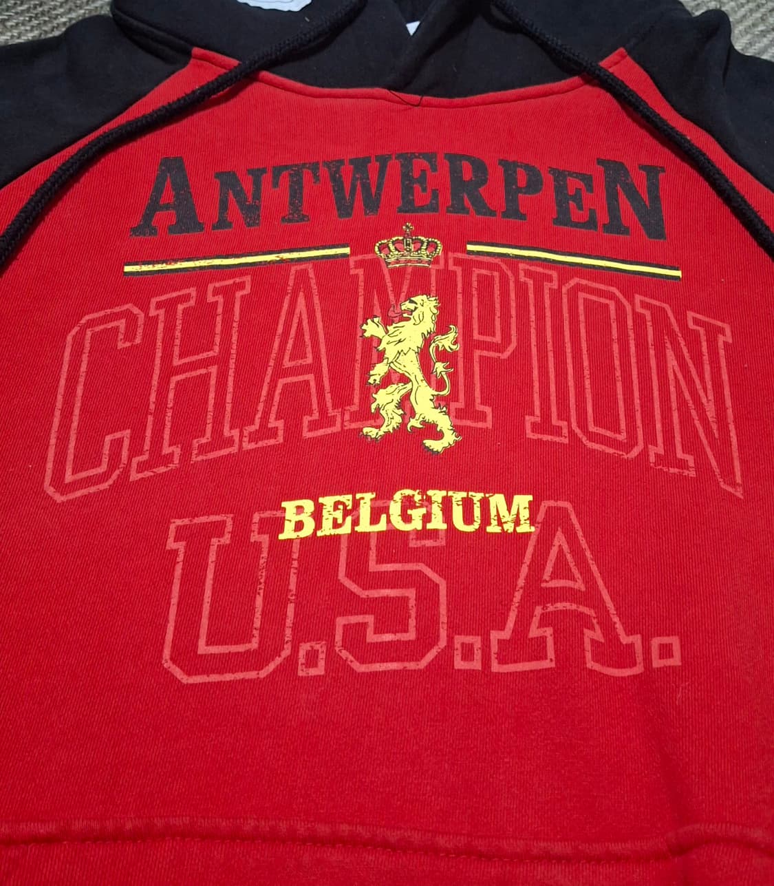 빈티지 베트멍x챔피온 Belgium USA 프린팅 후드티 레드 블랙 상품이미지6