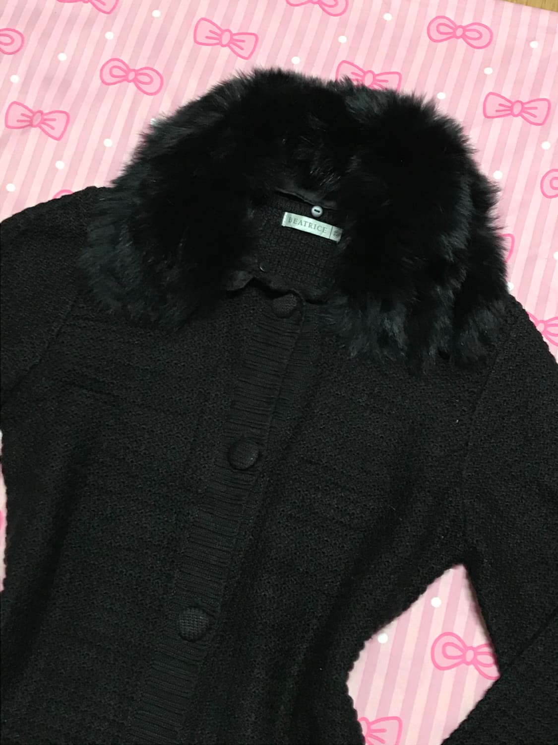 오네갸루 블랙 퍼 니트 롱 가디건  상품이미지4