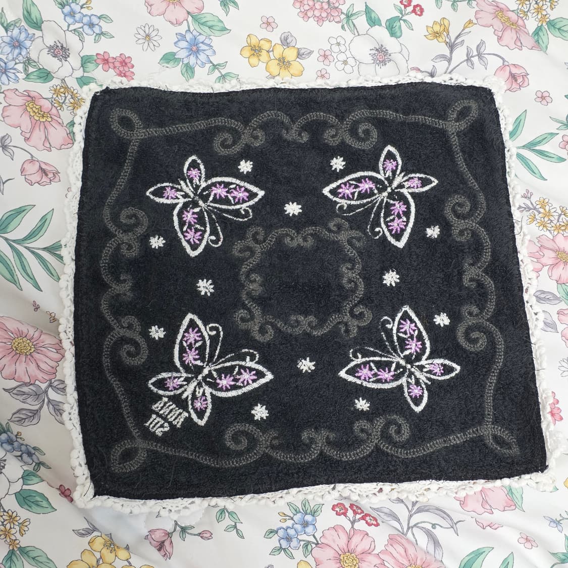 안나수이 일본빈티지 손수건)블랙 오네갸루 버터플라이 나비자수 레이스 상품이미지3