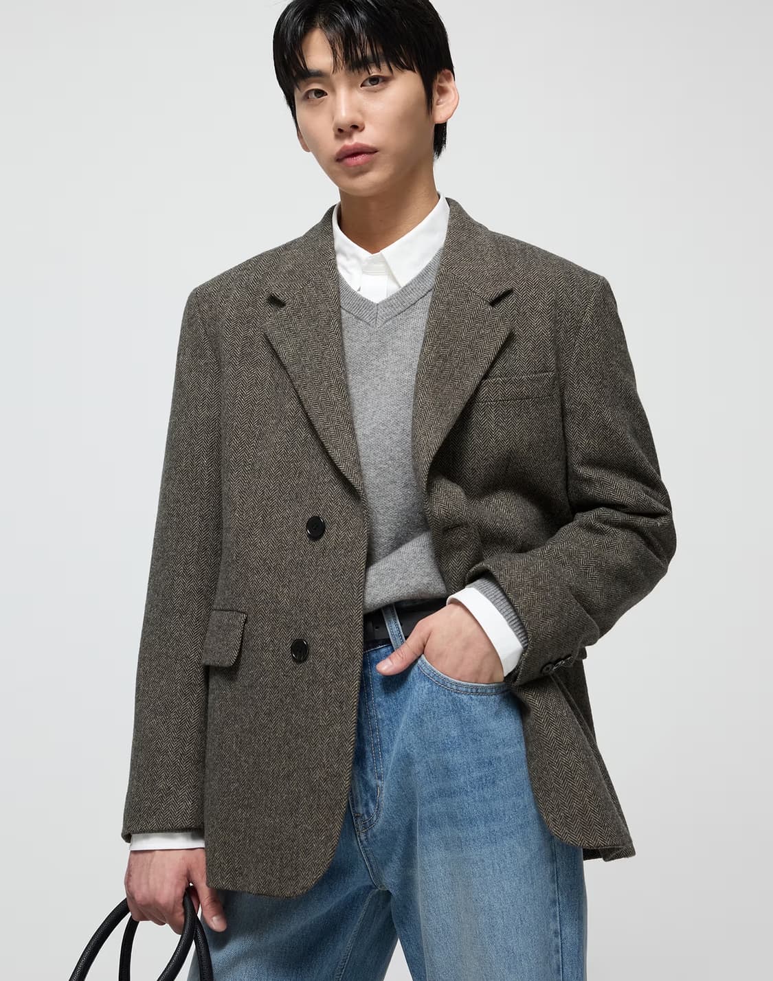 tngt 헤링본 테일러드 자켓 새상품 라이트브라운 95사이즈 상품이미지1