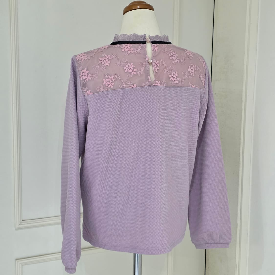 일본빈티지)퍼플x핑크 양산형 플로럴 레이스 핀터깔 로맨틱 리본 블라우스 상품이미지4