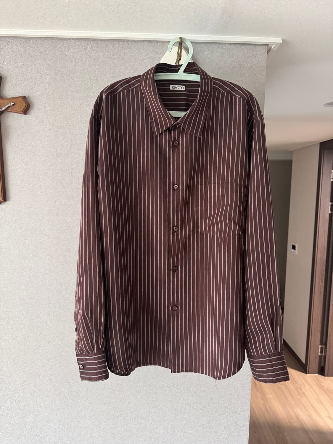 렉토 레드 브라운 스트라이프 셔츠 L사이즈 판매 상품이미지1