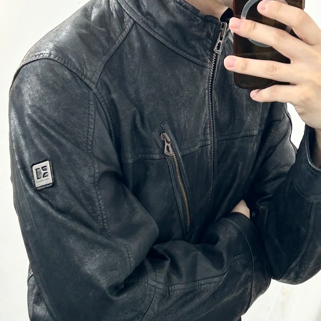 휴고 보스 하이넥 램스킨 바이커 자켓 상품이미지4
