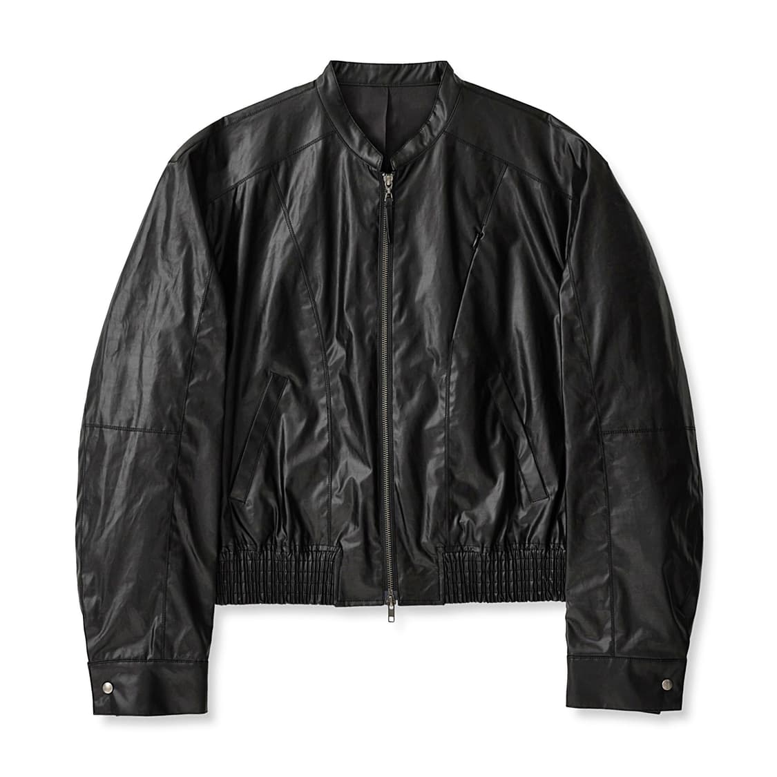 44) 엘무드 글레이즈드 바이커 크롭 코튼 자켓 블랙 상품이미지1