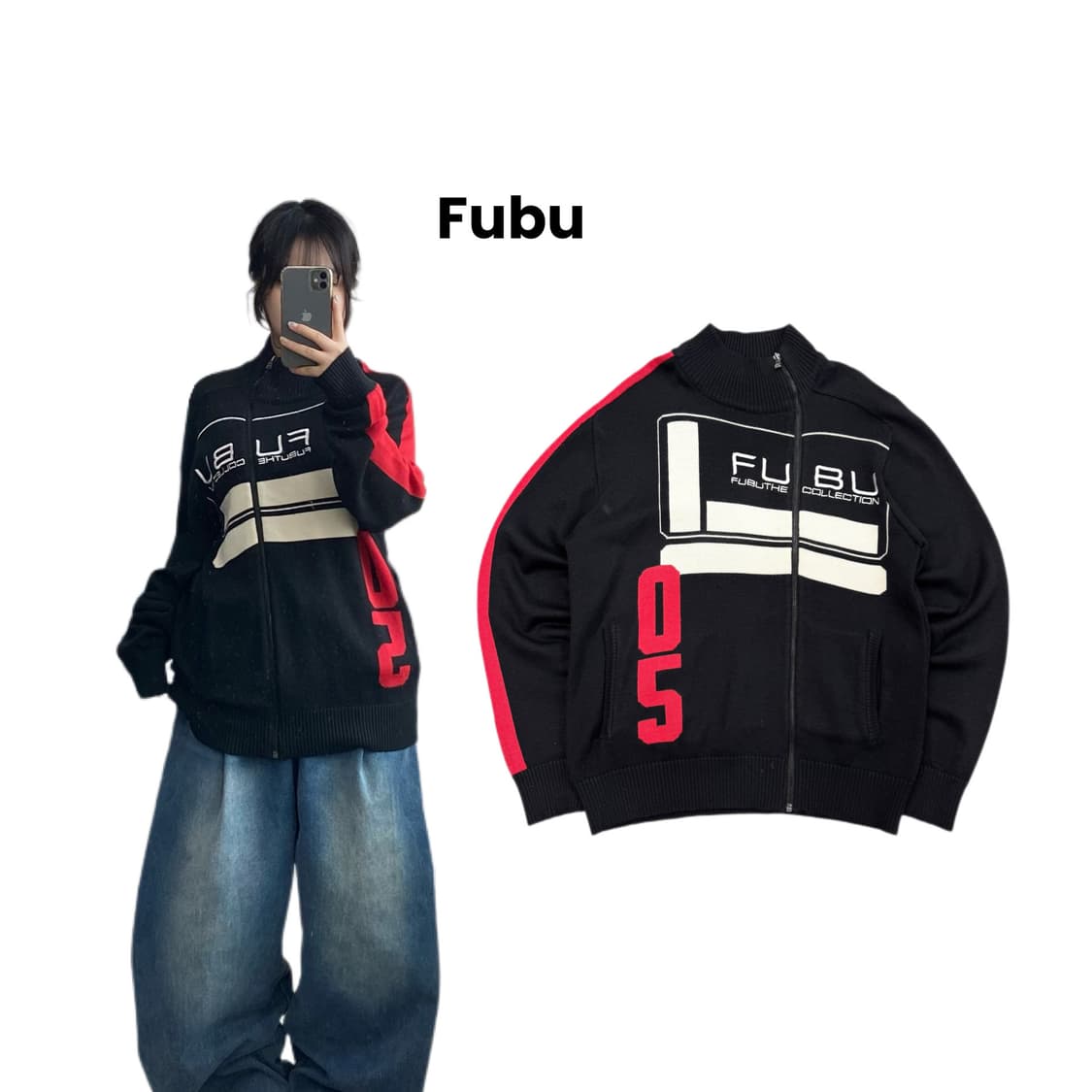 후부 사선 빅로고 올드스쿨 레이싱 니트집업 상품이미지1