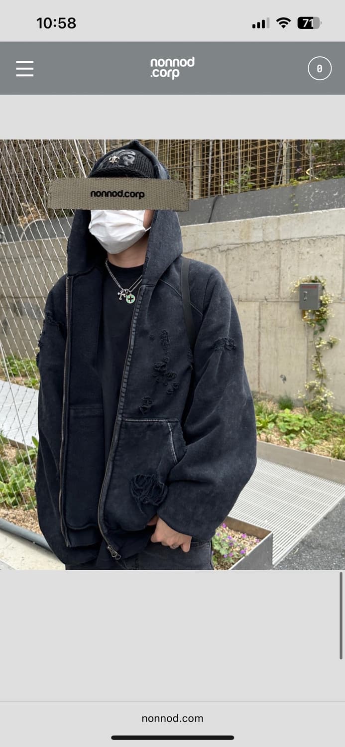 논노드x신세계 디스트레스드 후드집업 상품이미지4