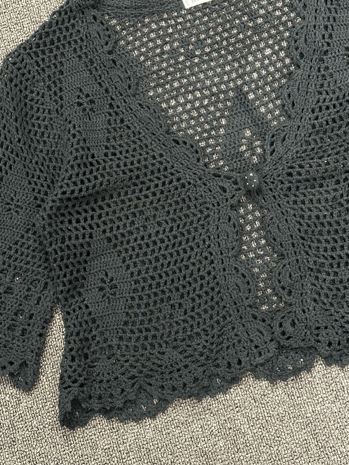 OS)Japanese vintage 여성 블랙 크로셰 가디건 상품이미지3