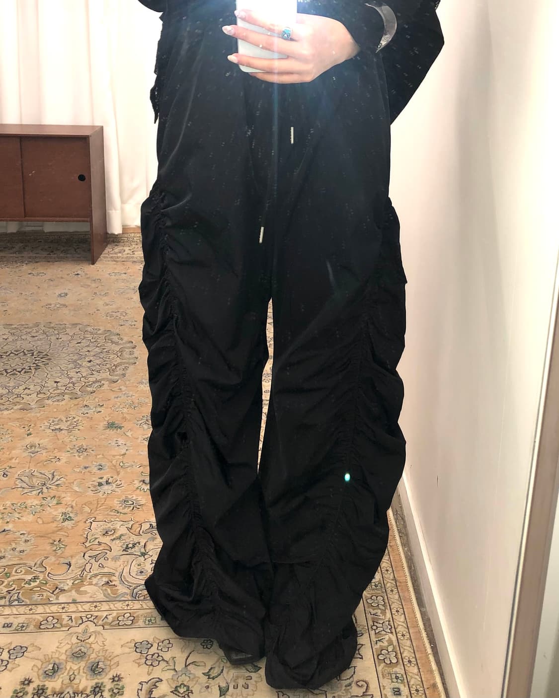 블랙 셔링 밴딩 팬츠 상품이미지2