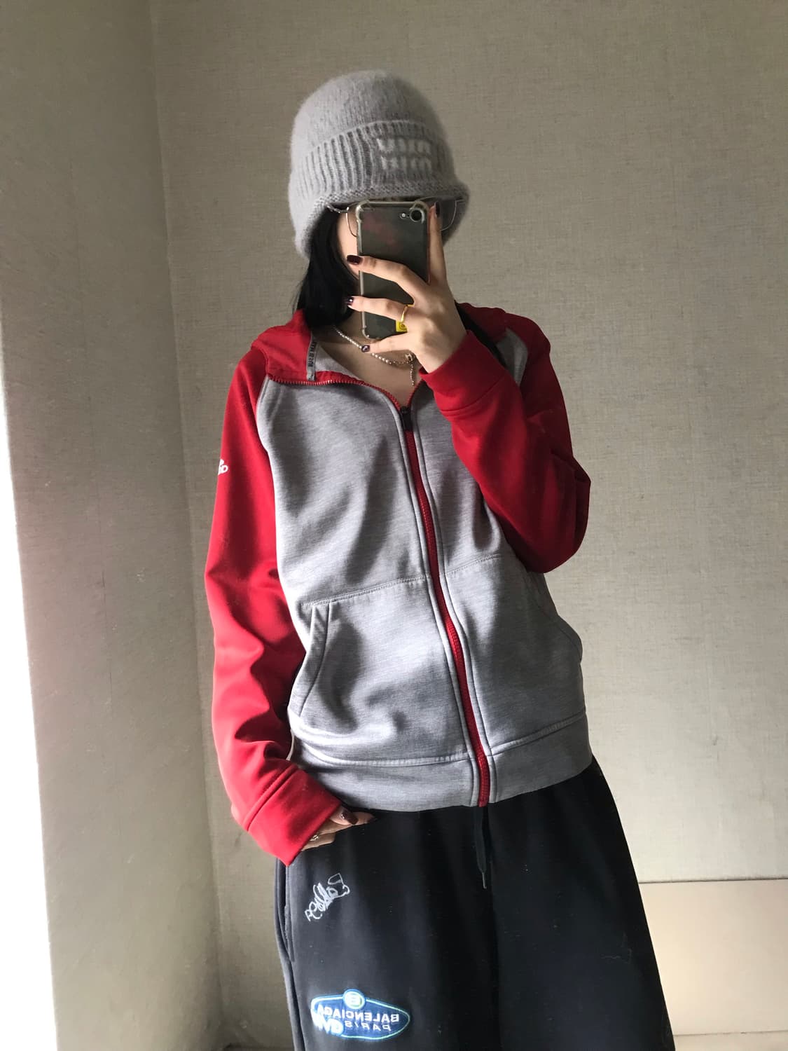 아디다스 그레이 레드 후드 져지 상품이미지2