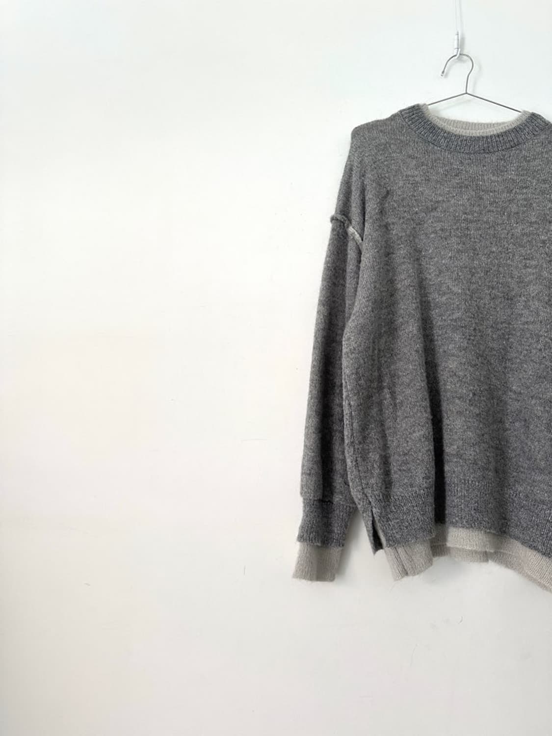 Heavy wool layered trimming knit / grey  상품이미지5