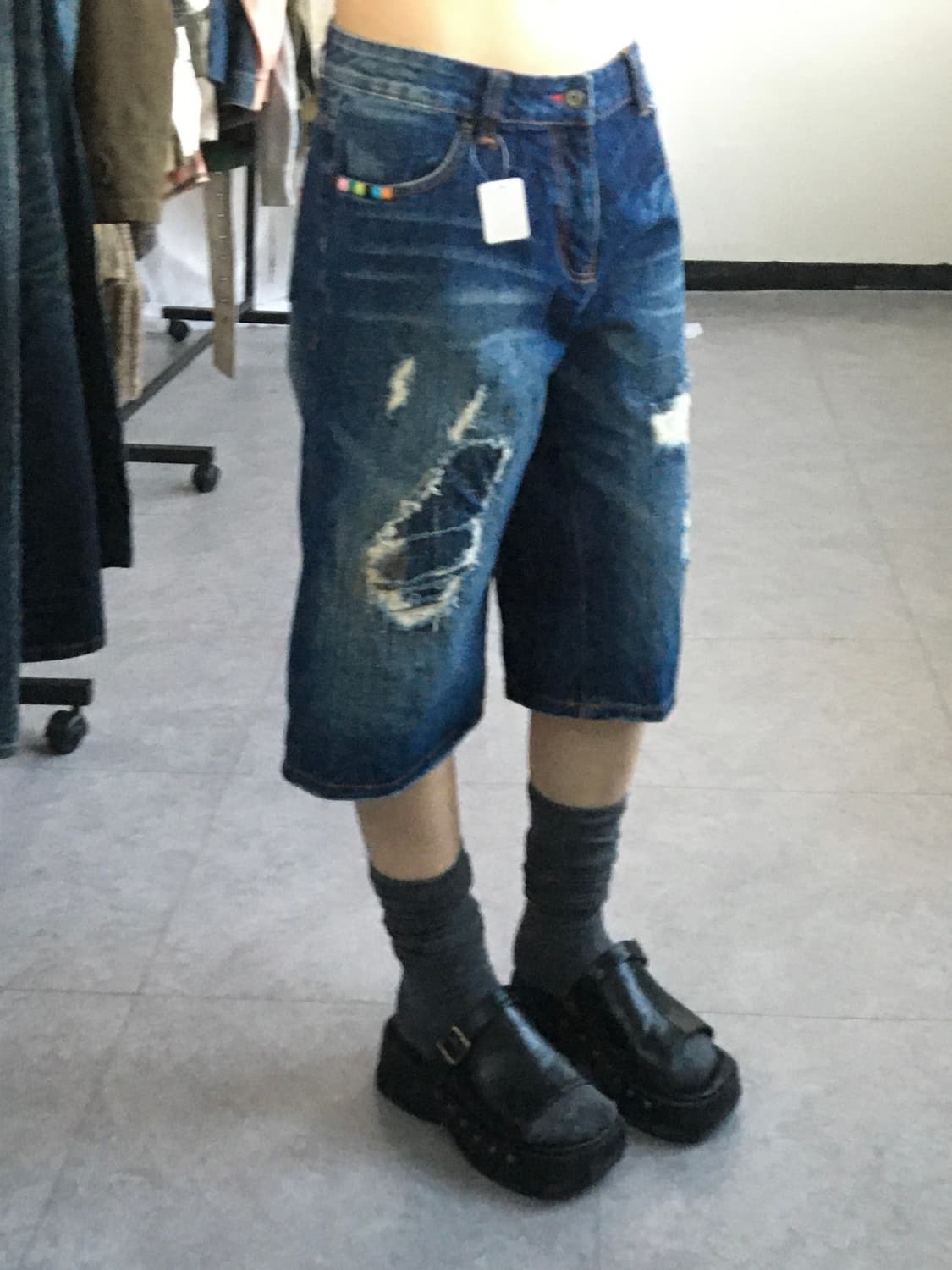 Damage point denim half pants 상품이미지7