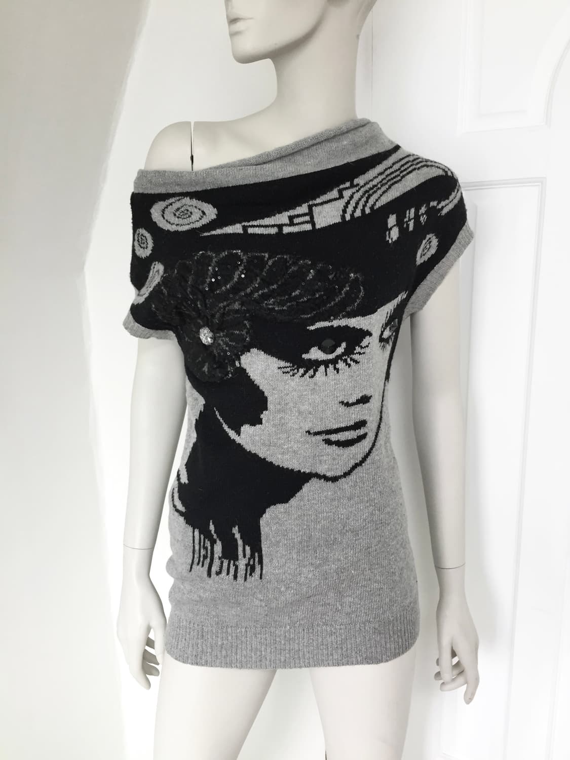 Women’s Grey Cubic Point Knit Top 상품이미지3