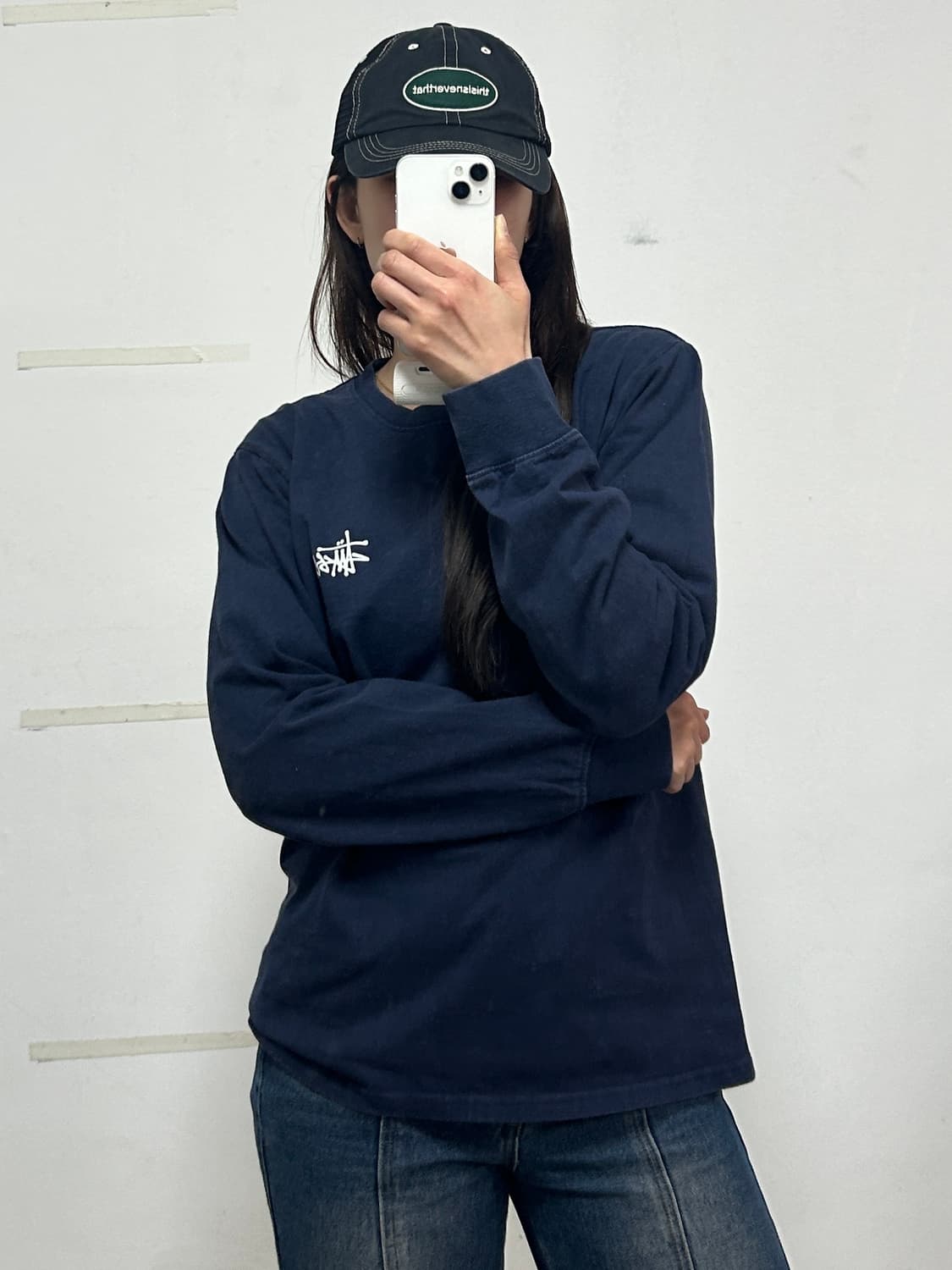 스투시 스탁로고 롱슬리브 티셔츠 네이비 상품이미지3