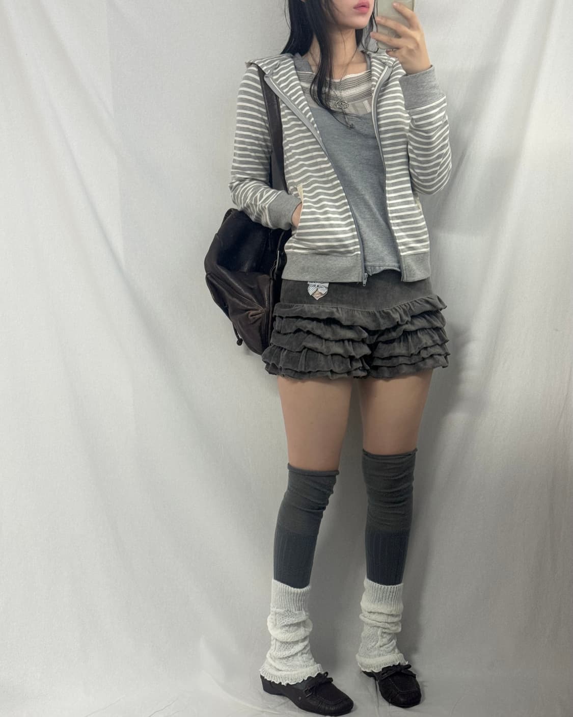 레이스 디테일 후드 집업 프릴 스커트 3pcs SET 상품이미지2