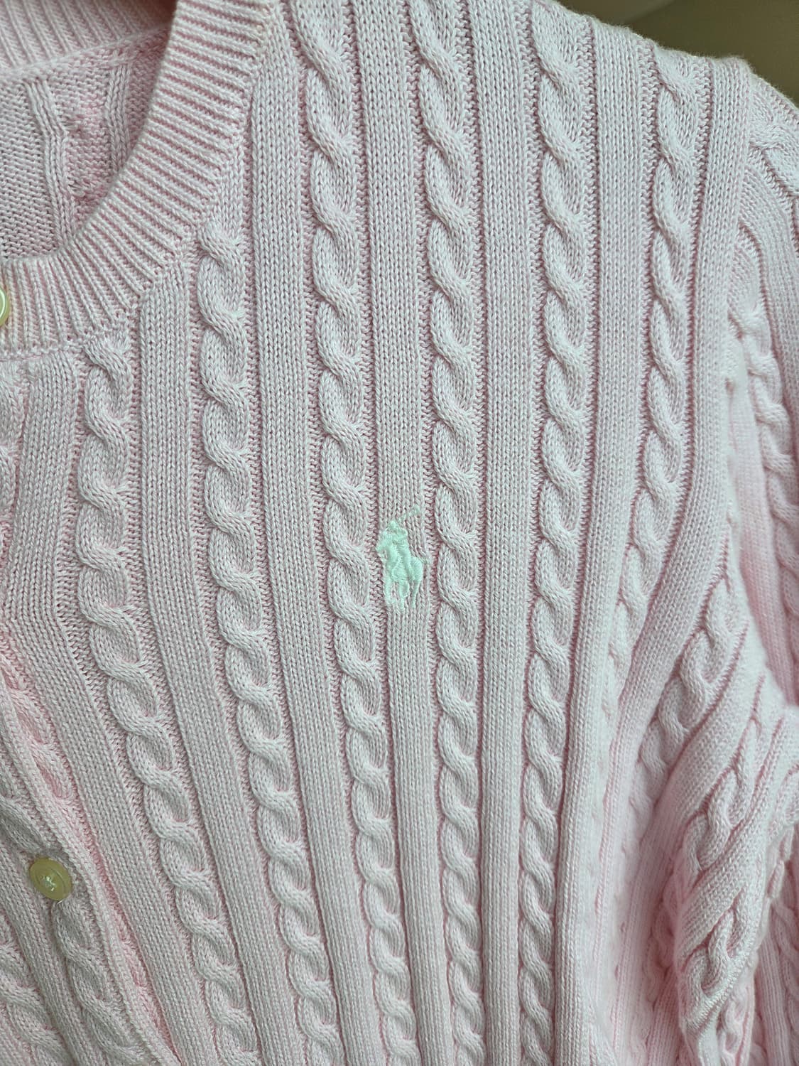 폴로 걸즈 L 핑크 케이블 니트 가디건 상품이미지3