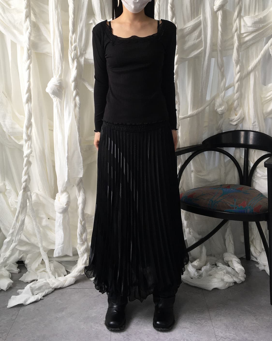 Lace trimming ribbed sleeve 상품이미지5