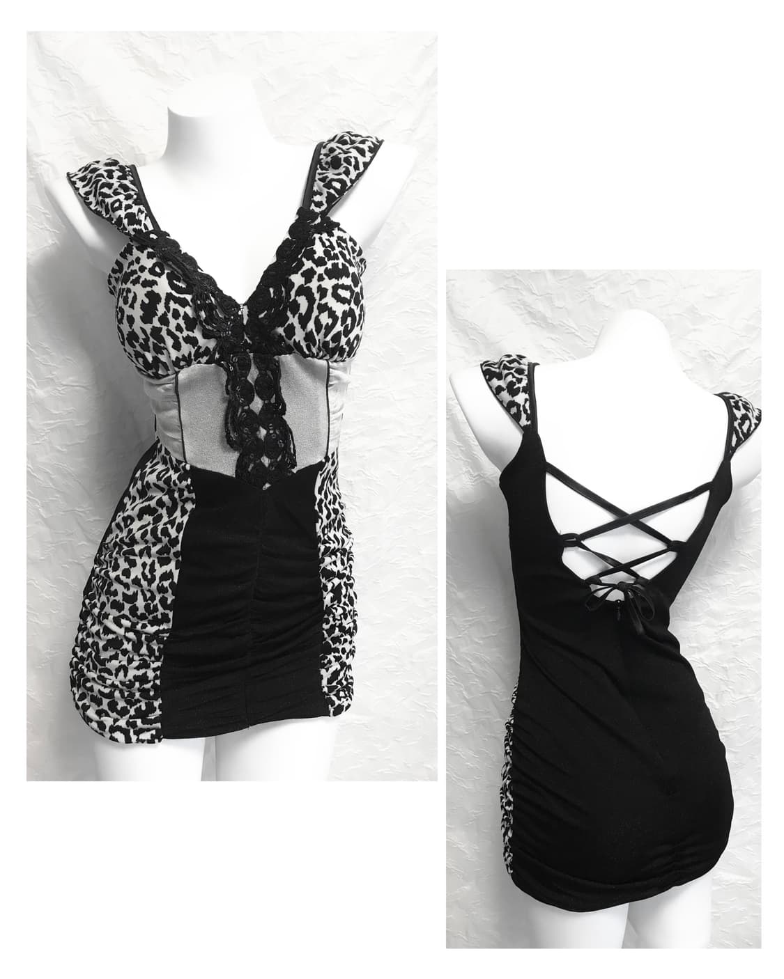 빈티지 갸루 레오파드 코르셋 셔링 원피스 상품이미지1