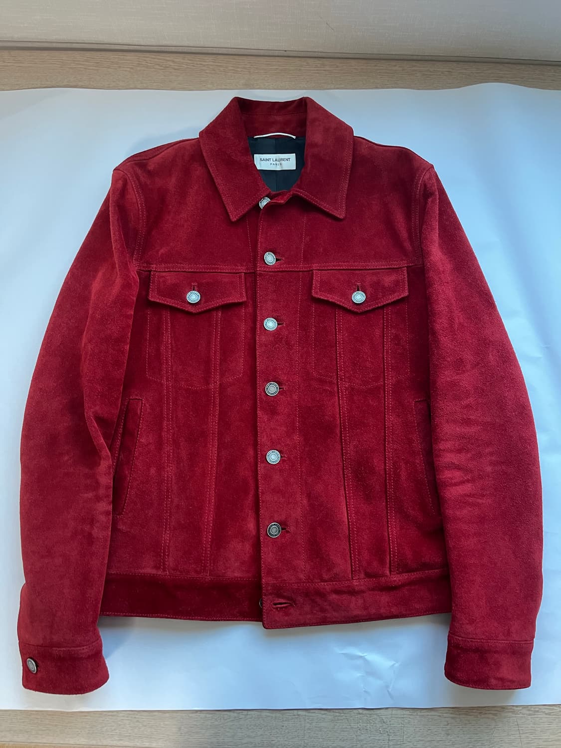 44 생로랑 레드 카프 레더 스웨이드 트러커 자켓 상품이미지1